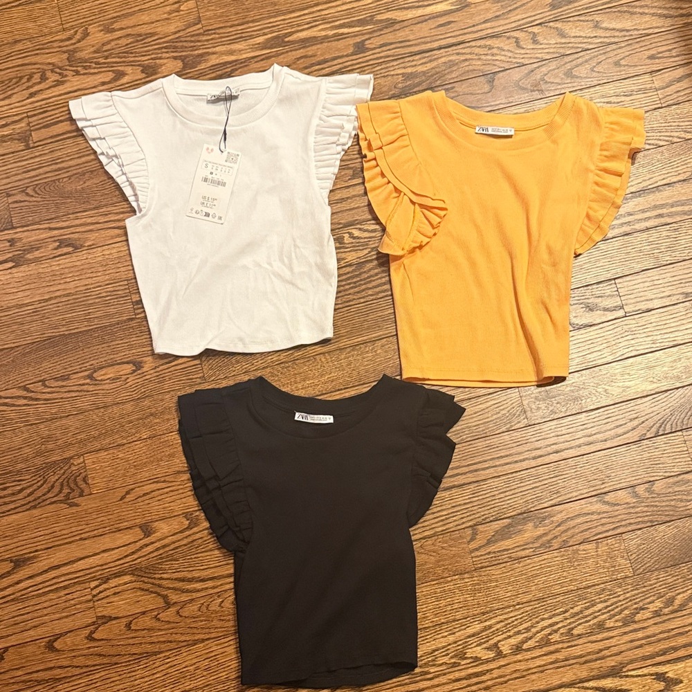 Zara Women's Ruffled Sleeve Top Bundle - White, Black, Orange